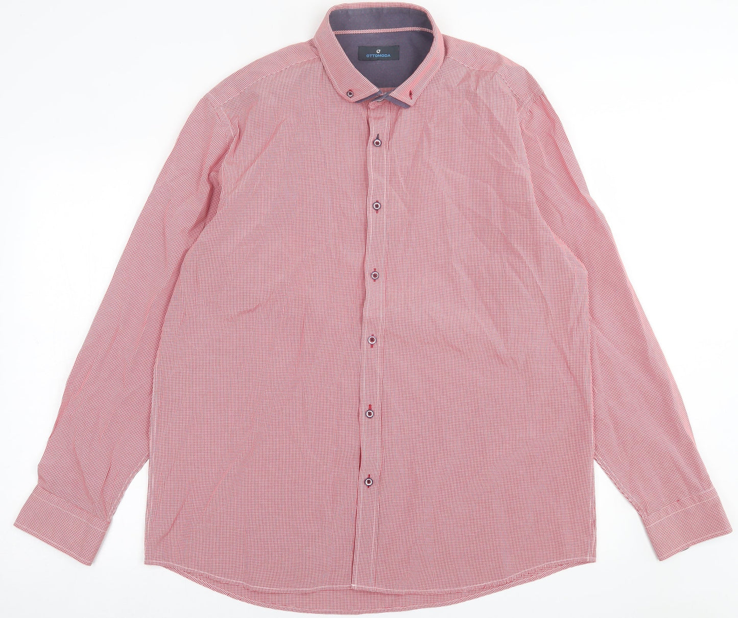 Ottomoda Mens Red Plaid Cotton  Button-Up Size 2XL Collared Button