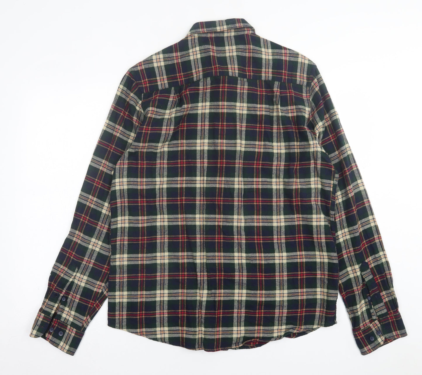 Primark Mens Green Plaid Cotton  Button-Up Size L Collared Button