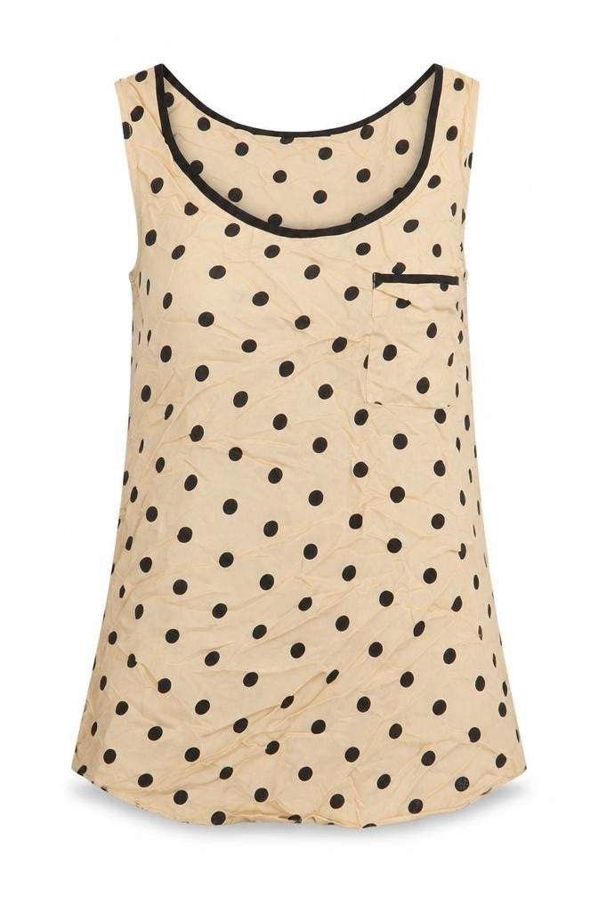 Dorothy Perkins Womens Beige Polka Dot Polyester Basic Tank Size 10 Scoop Neck