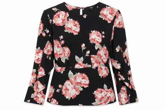 River Island Womens Black Floral Polyester Basic Blouse Size 8 Crew Neck