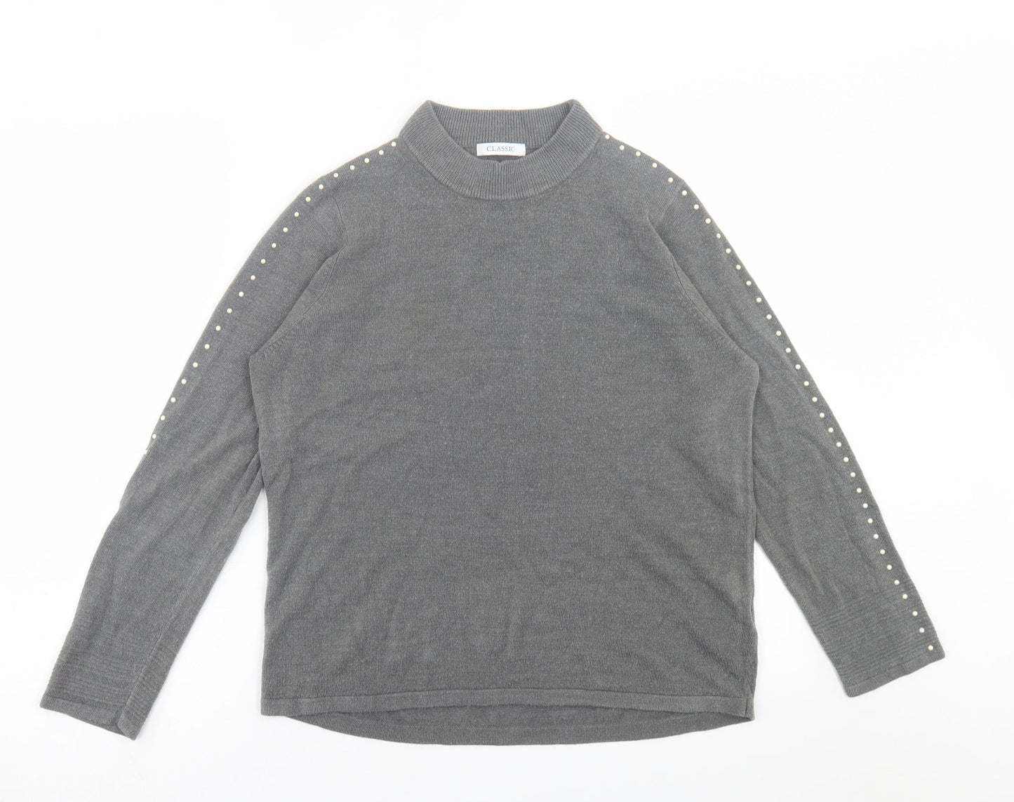Classic Womens Grey Crew Neck  Acrylic Pullover Jumper Size 14
