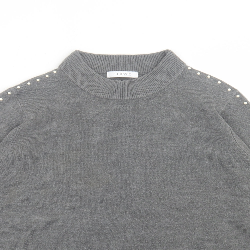 Classic Womens Grey Crew Neck  Acrylic Pullover Jumper Size 14