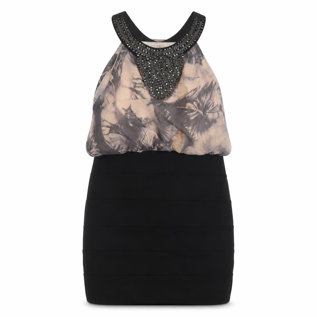 Crafted Womens Black Floral Polyester A-Line  Size 10  Halter