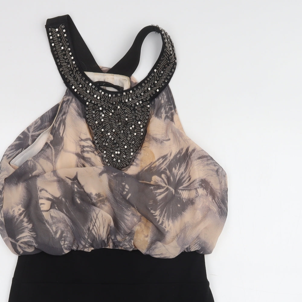 Crafted Womens Black Floral Polyester A-Line  Size 10  Halter