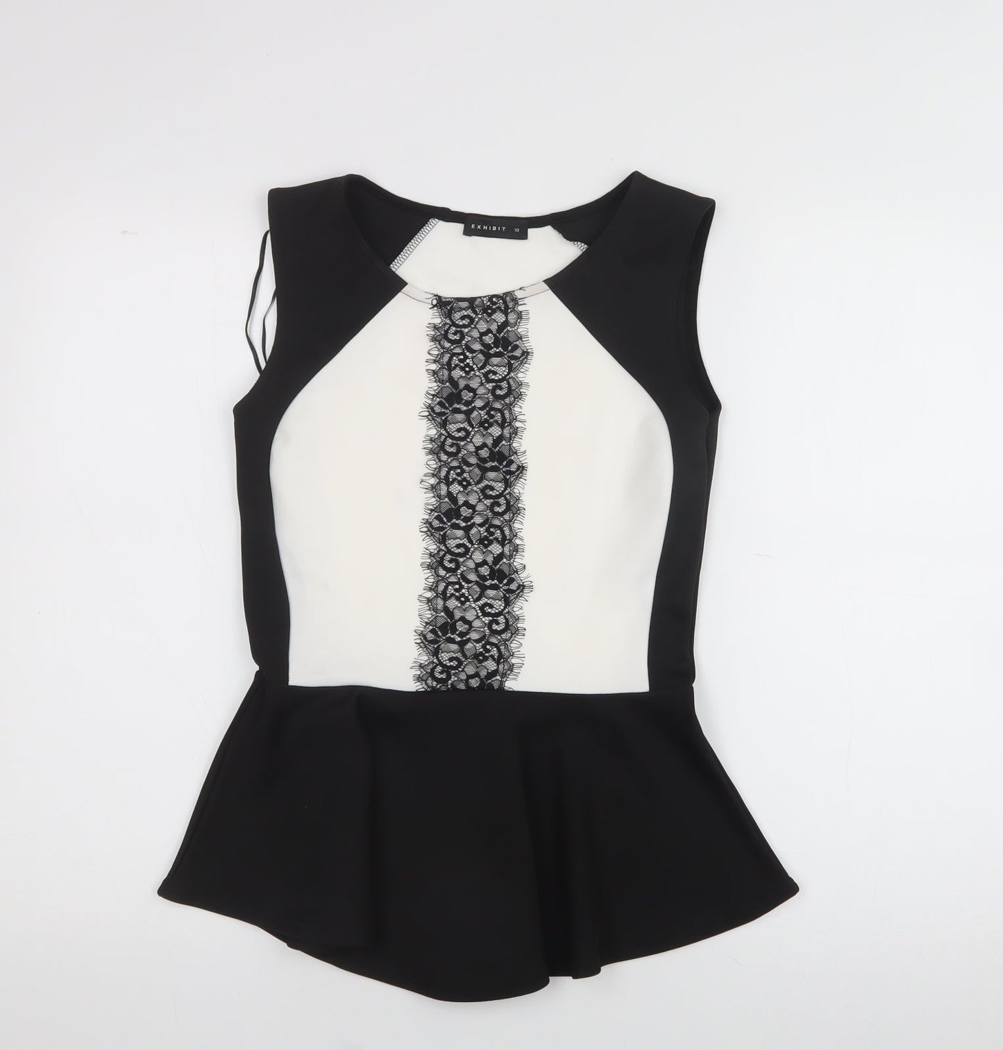 Exhibit  Womens Black  Polyester Basic T-Shirt Size 10 Scoop Neck