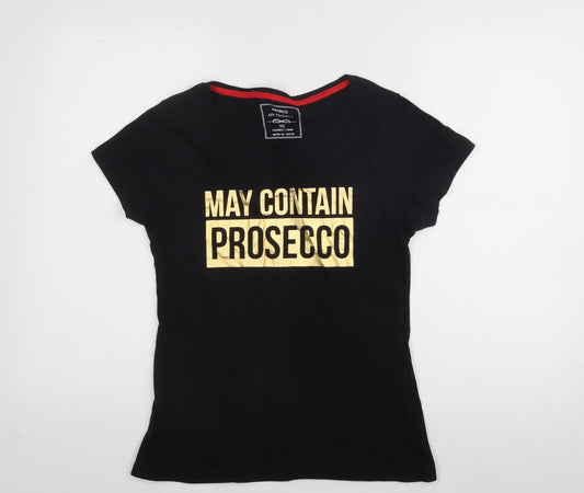 Pep & co  Womens Black  Cotton Basic T-Shirt Size 10 Crew Neck - Prosecco