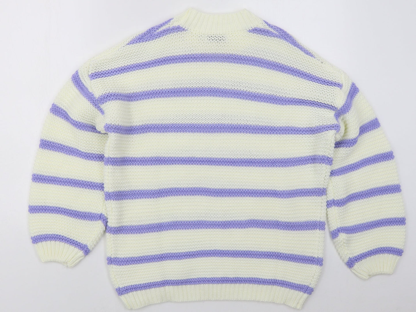 In the Style Womens White Crew Neck Striped Acrylic Pullover Jumper Size 6   - Purple