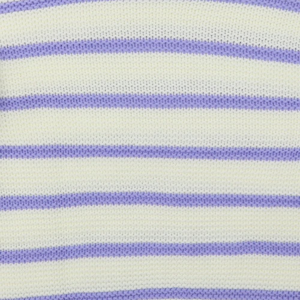 In the Style Womens White Crew Neck Striped Acrylic Pullover Jumper Size 6   - Purple