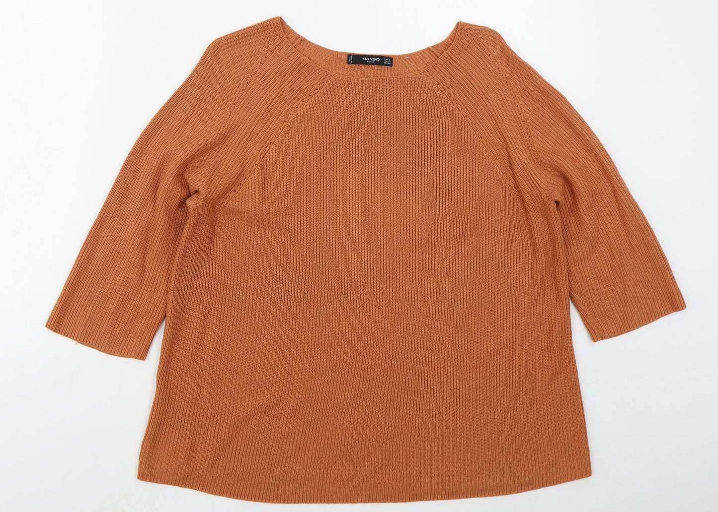 Mango Womens Orange Boat Neck  Acrylic Pullover Jumper Size S