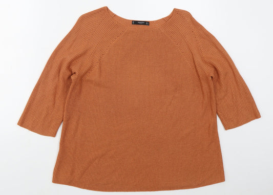 Mango Womens Orange Boat Neck  Acrylic Pullover Jumper Size S