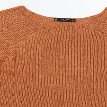 Mango Womens Orange Boat Neck  Acrylic Pullover Jumper Size S