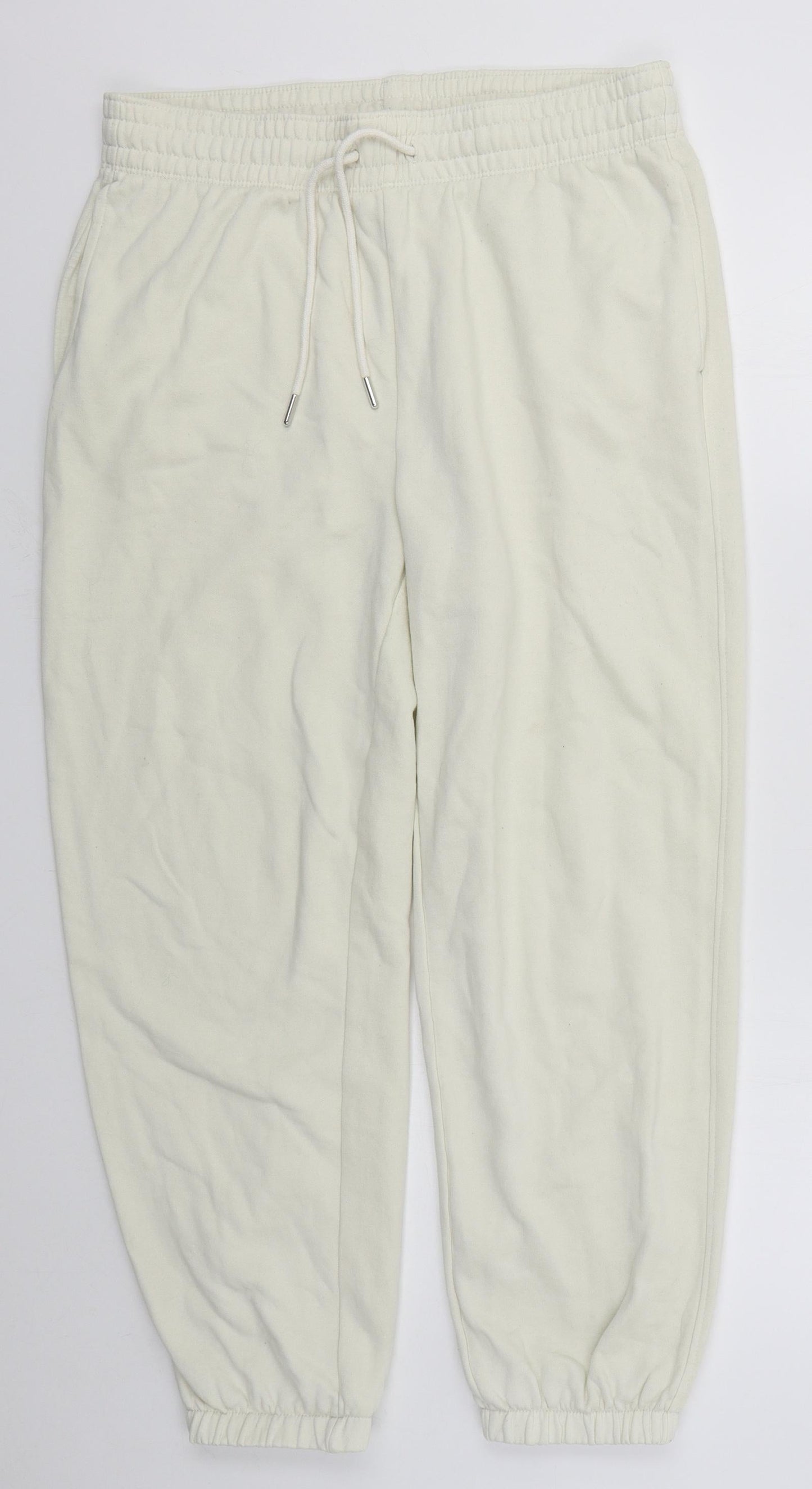 Zara Womens Ivory  Cotton Sweatpants Trousers Size L L25 in Regular Drawstring