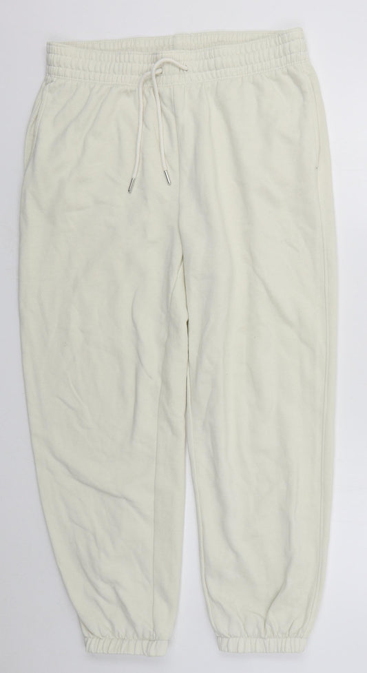 Zara Womens Ivory  Cotton Sweatpants Trousers Size L L25 in Regular Drawstring