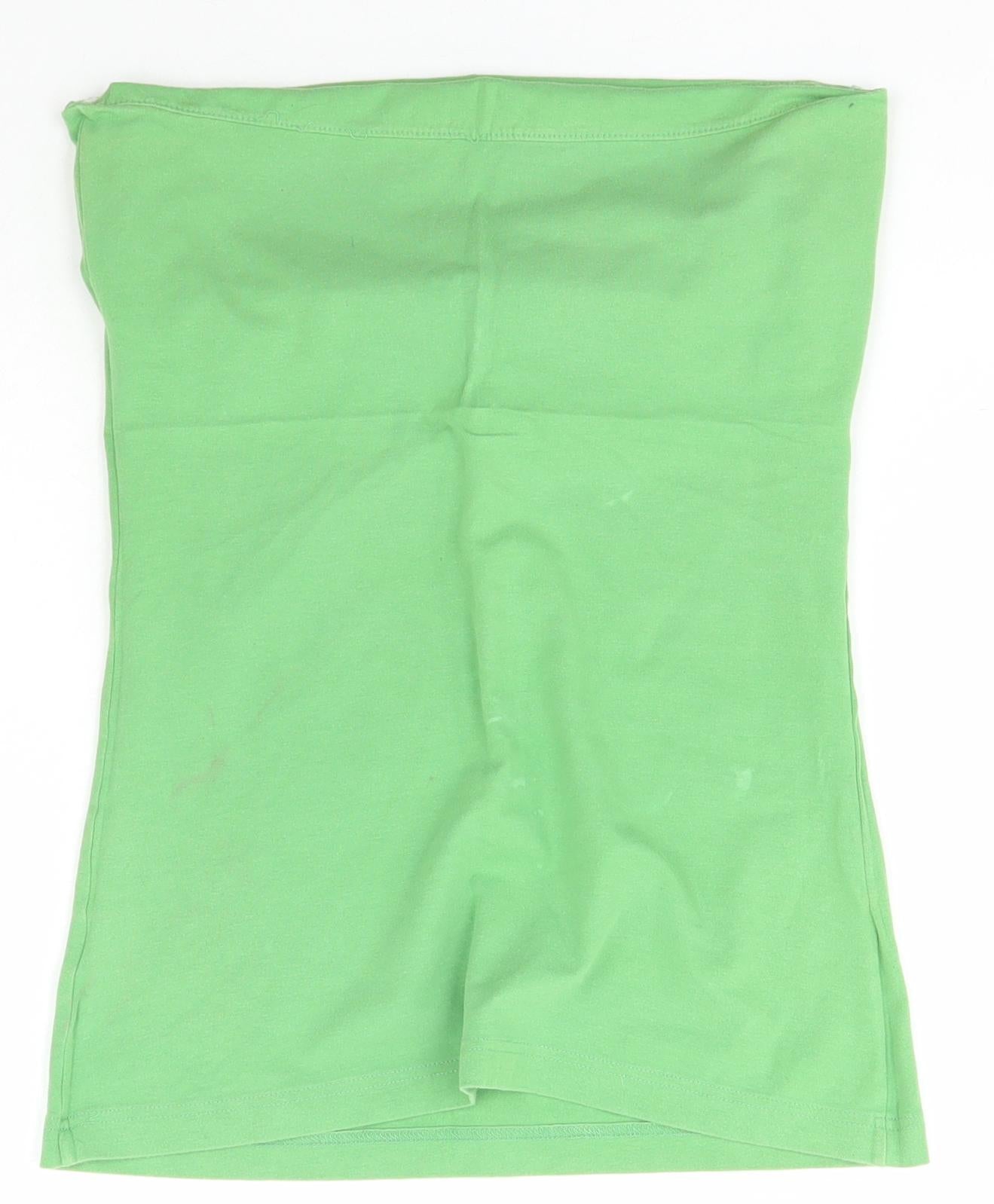 Topshop Womens Green  Cotton Basic T-Shirt Size 10 Off the Shoulder