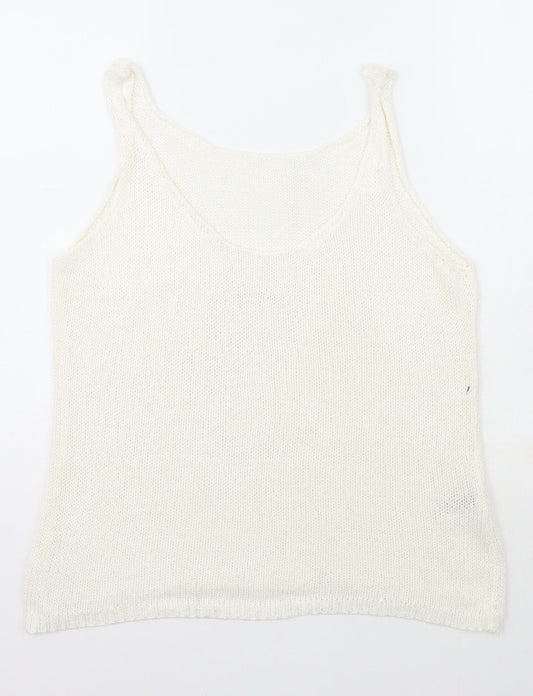 NEXT Womens Ivory  Polyester Basic T-Shirt Size 12 Scoop Neck