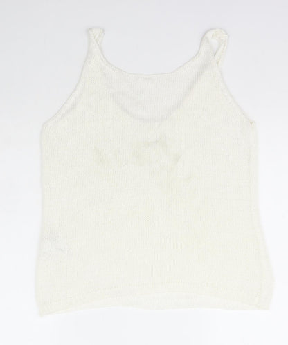 Next Womens Ivory  Polyester Basic T-Shirt Size 12 Scoop Neck