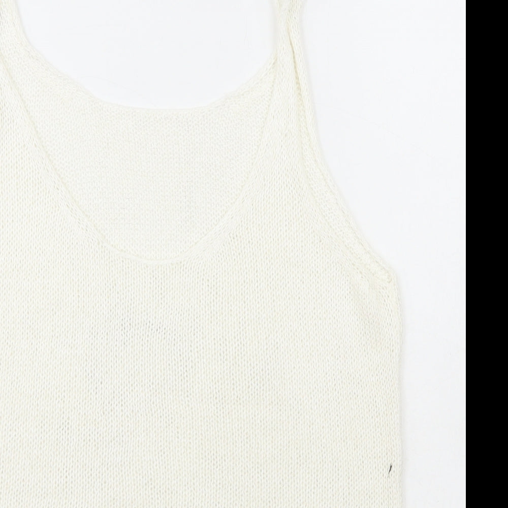 NEXT Womens Ivory  Polyester Basic T-Shirt Size 12 Scoop Neck