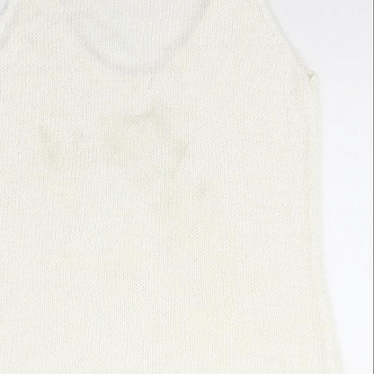 Next Womens Ivory  Polyester Basic T-Shirt Size 12 Scoop Neck