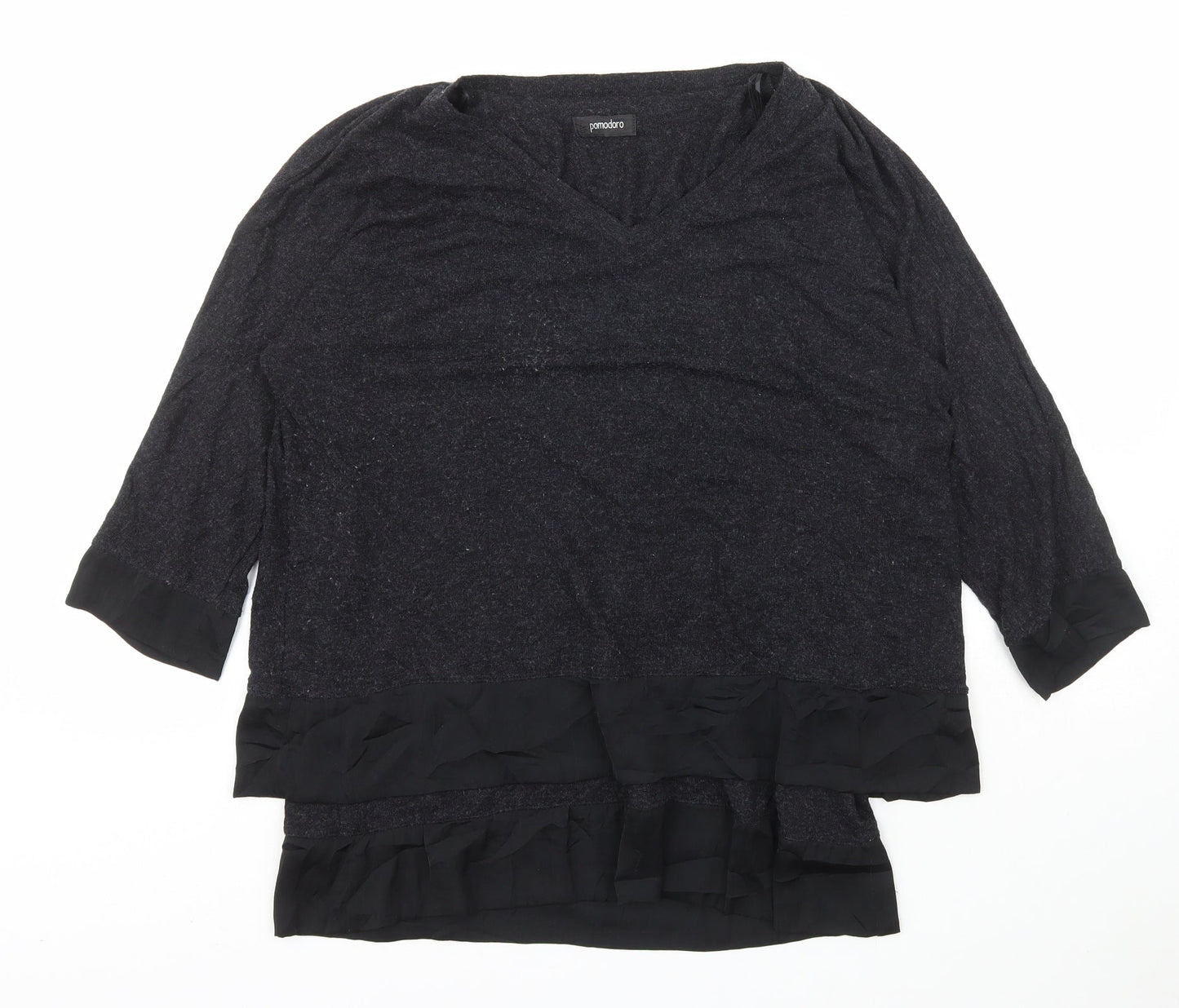 POMODORO Womens Grey V-Neck  Viscose Pullover Jumper Size 12