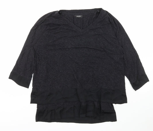 POMODORO Womens Grey V-Neck  Viscose Pullover Jumper Size 12