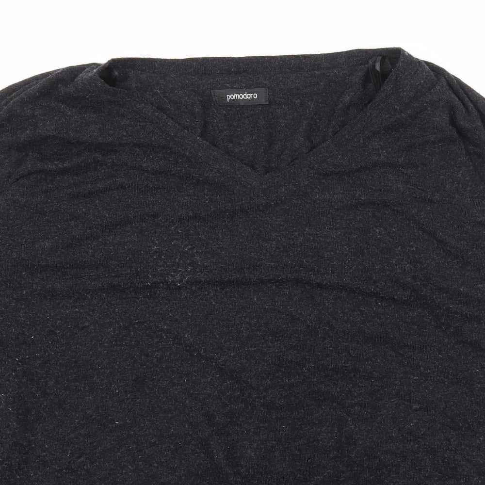 POMODORO Womens Grey V-Neck  Viscose Pullover Jumper Size 12