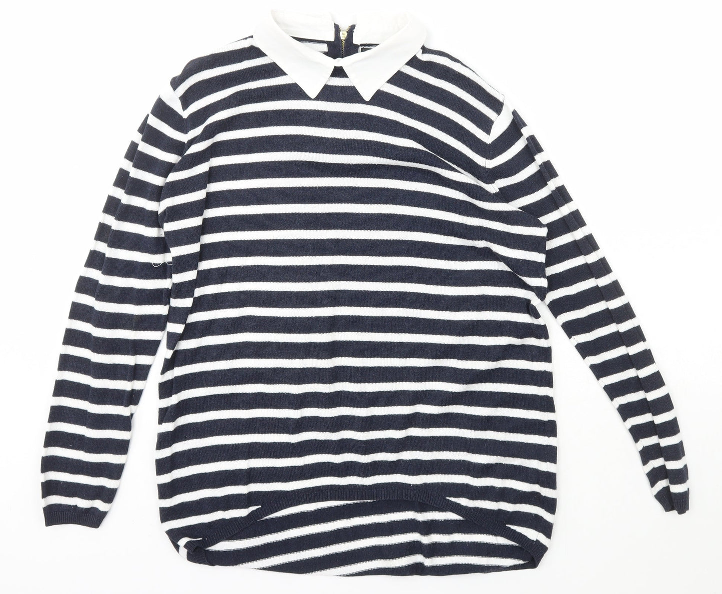 Atmosphere Womens Blue Collared Striped Viscose Pullover Jumper Size 12