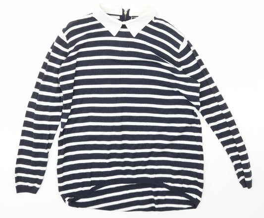 Atmosphere Womens Blue Collared Striped Viscose Pullover Jumper Size 12
