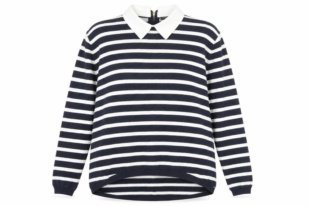 Atmosphere Womens Blue Collared Striped Viscose Pullover Jumper Size 12