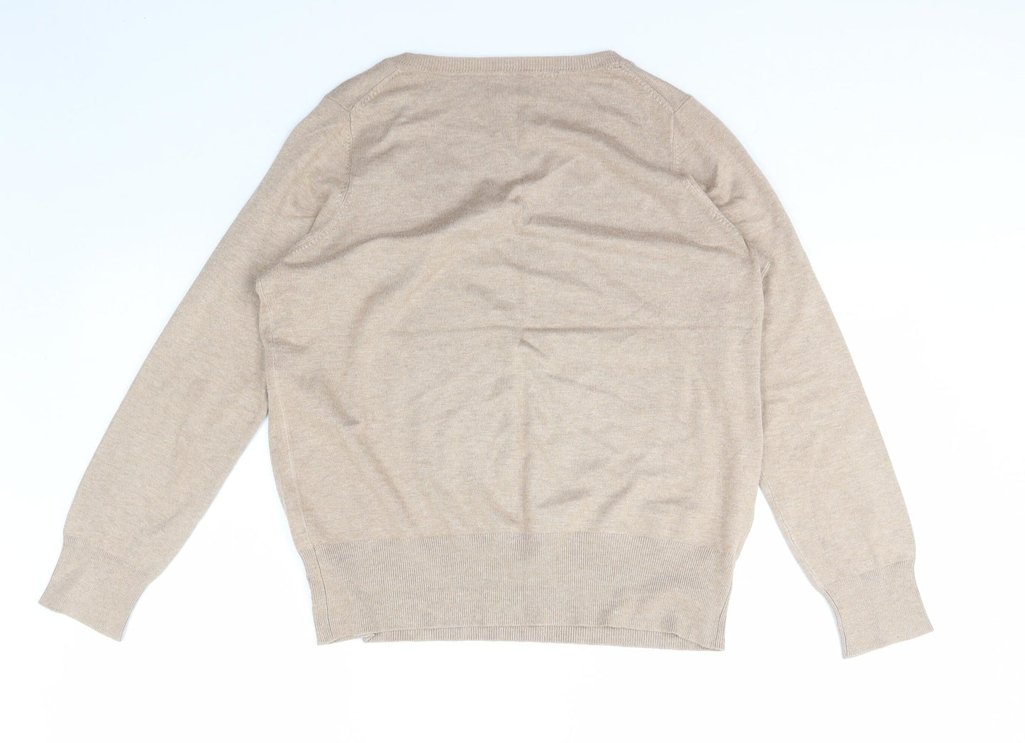 Preworn Womens Beige V-Neck  Cotton Pullover Jumper Size M