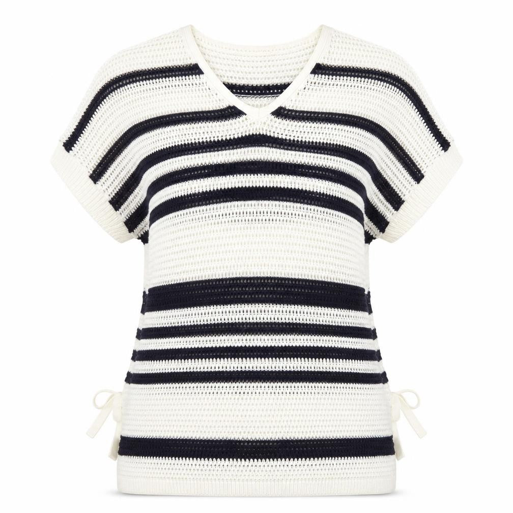 F&F Womens Blue V-Neck Striped Acrylic Pullover Jumper Size 12