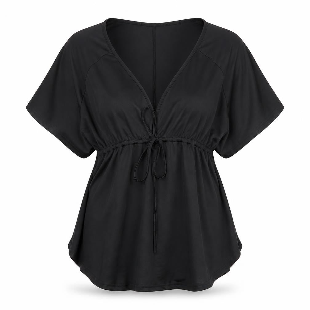 Zanzea Womens Black  Polyester Basic Blouse Size 10 V-Neck