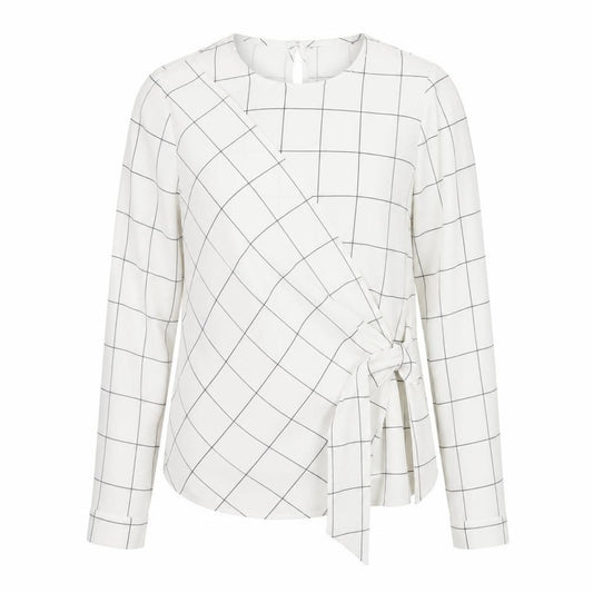 F&F Womens White Check Polyester Wrap Blouse Size 8 Round Neck