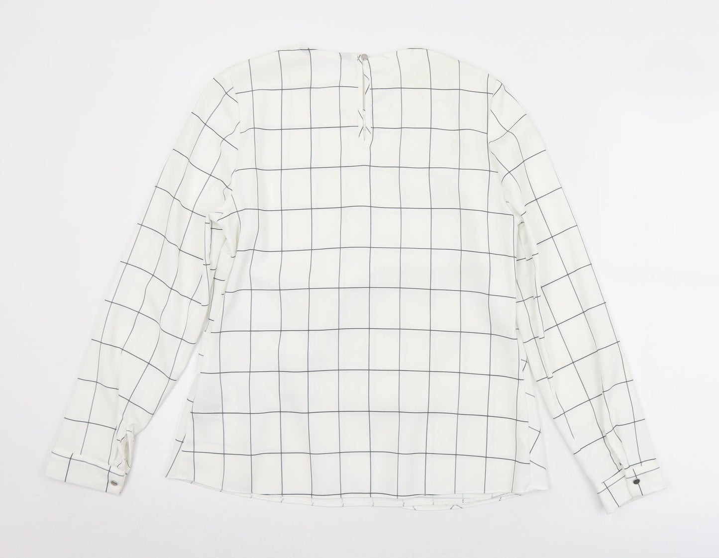 F&F Womens White Check Polyester Wrap Blouse Size 8 Round Neck