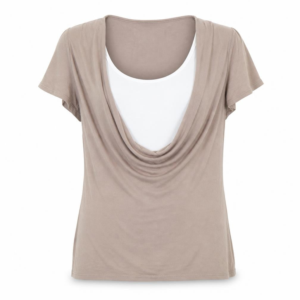 BHS Womens Brown  Viscose Basic T-Shirt Size 10 Cowl Neck