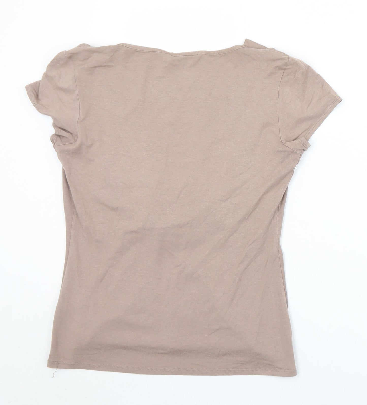 BHS Womens Brown  Viscose Basic T-Shirt Size 10 Cowl Neck