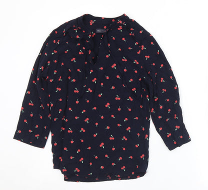 Marks & Spencer Womens Black Geometric Viscose Basic Blouse Size 8 Round Neck - Cherries
