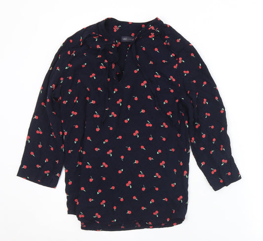 Marks and Spencer Womens Black Geometric Viscose Basic Blouse Size 8 Round Neck - Cherries