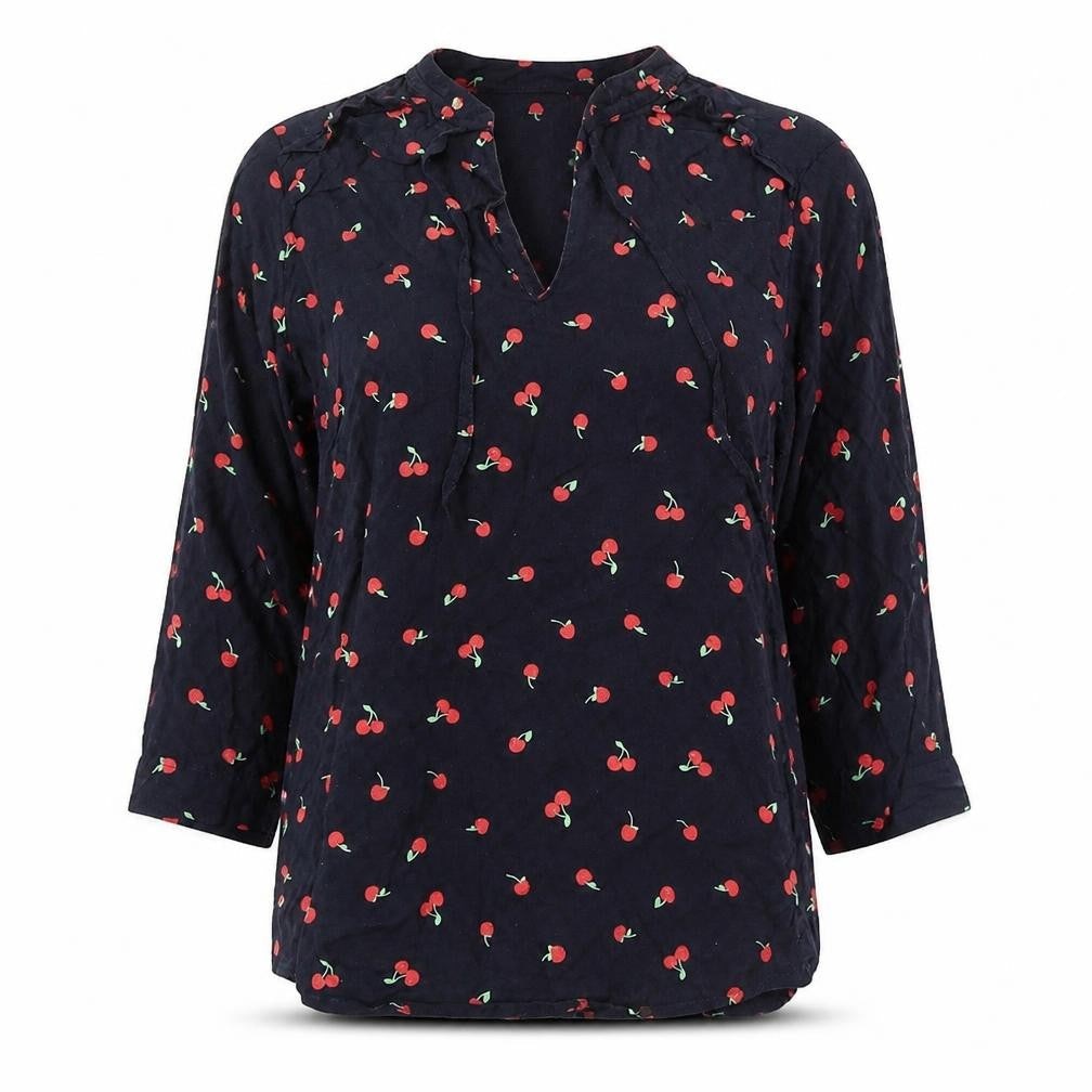 Marks & Spencer Womens Black Geometric Viscose Basic Blouse Size 8 Round Neck - Cherries