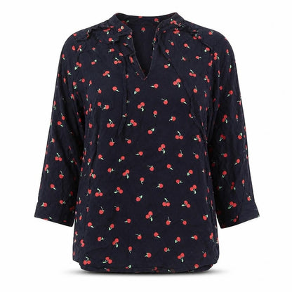 Marks & Spencer Womens Black Geometric Viscose Basic Blouse Size 8 Round Neck - Cherries