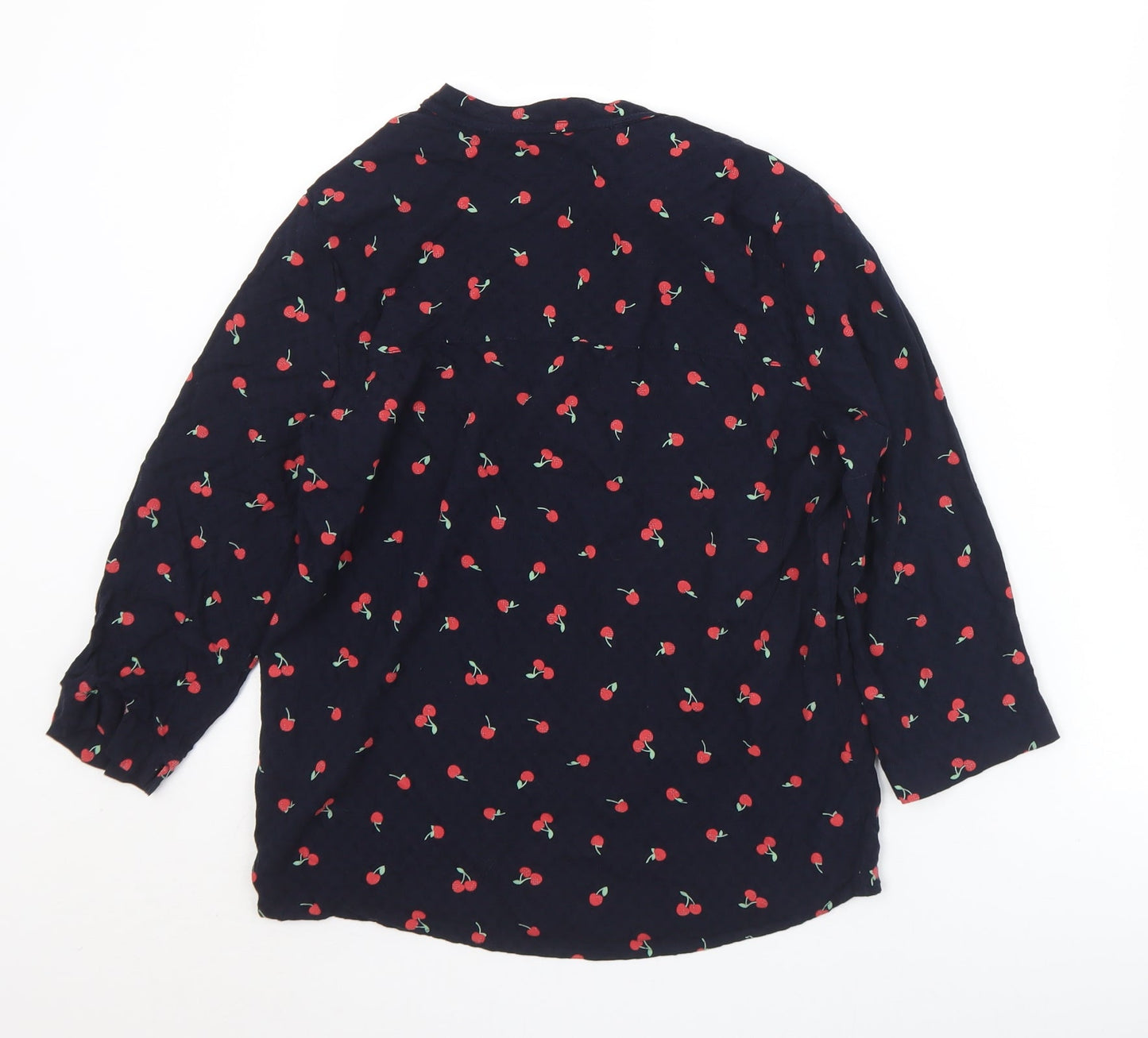 Marks and Spencer Womens Black Geometric Viscose Basic Blouse Size 8 Round Neck - Cherries