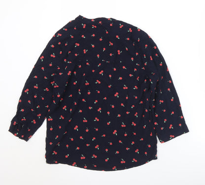 Marks & Spencer Womens Black Geometric Viscose Basic Blouse Size 8 Round Neck - Cherries