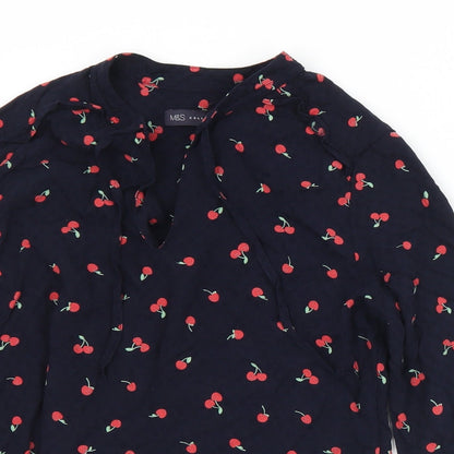 Marks & Spencer Womens Black Geometric Viscose Basic Blouse Size 8 Round Neck - Cherries