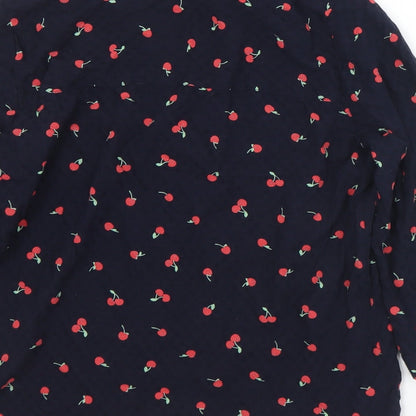 Marks & Spencer Womens Black Geometric Viscose Basic Blouse Size 8 Round Neck - Cherries