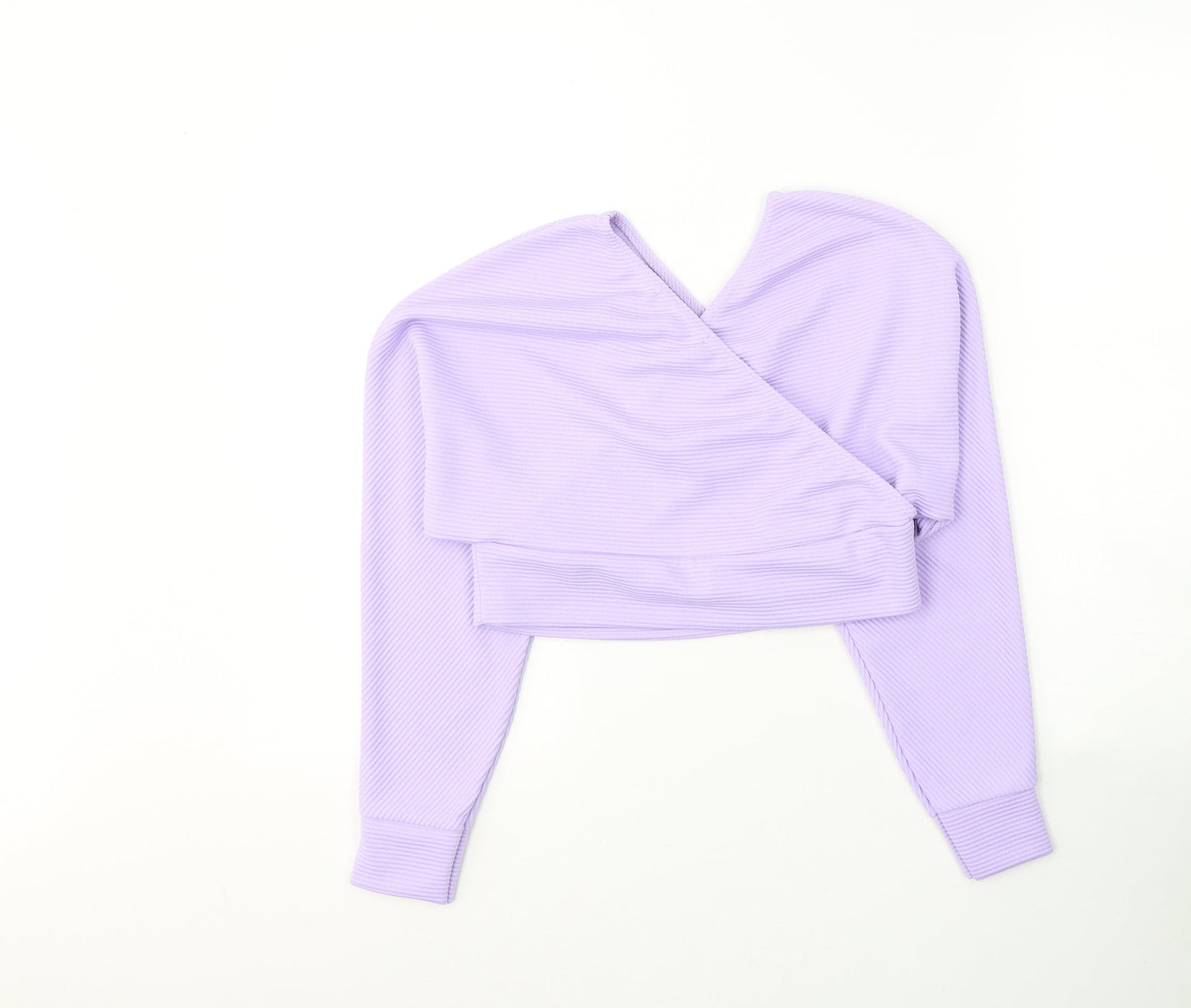 FEMME LUXE Womens Purple  Polyester Cropped Blouse Size 8 V-Neck