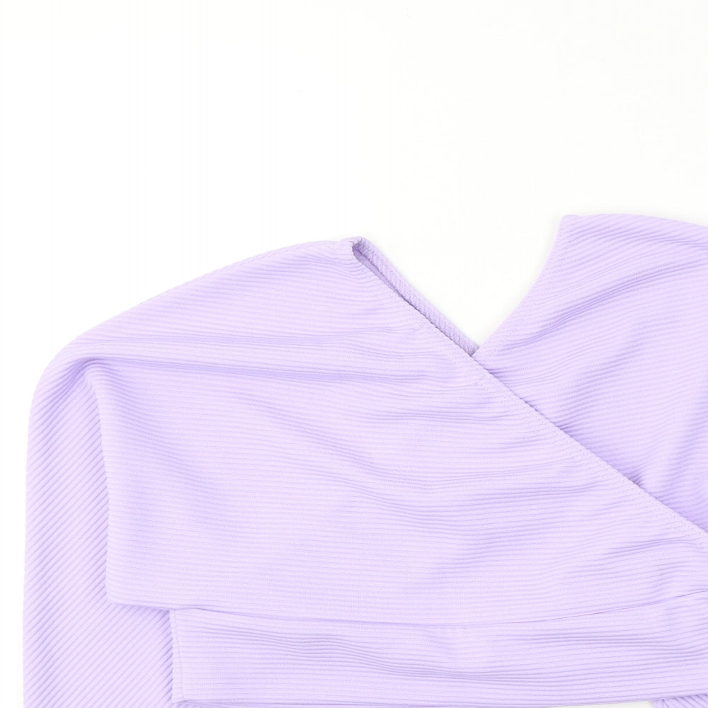 FEMME LUXE Womens Purple  Polyester Cropped Blouse Size 8 V-Neck