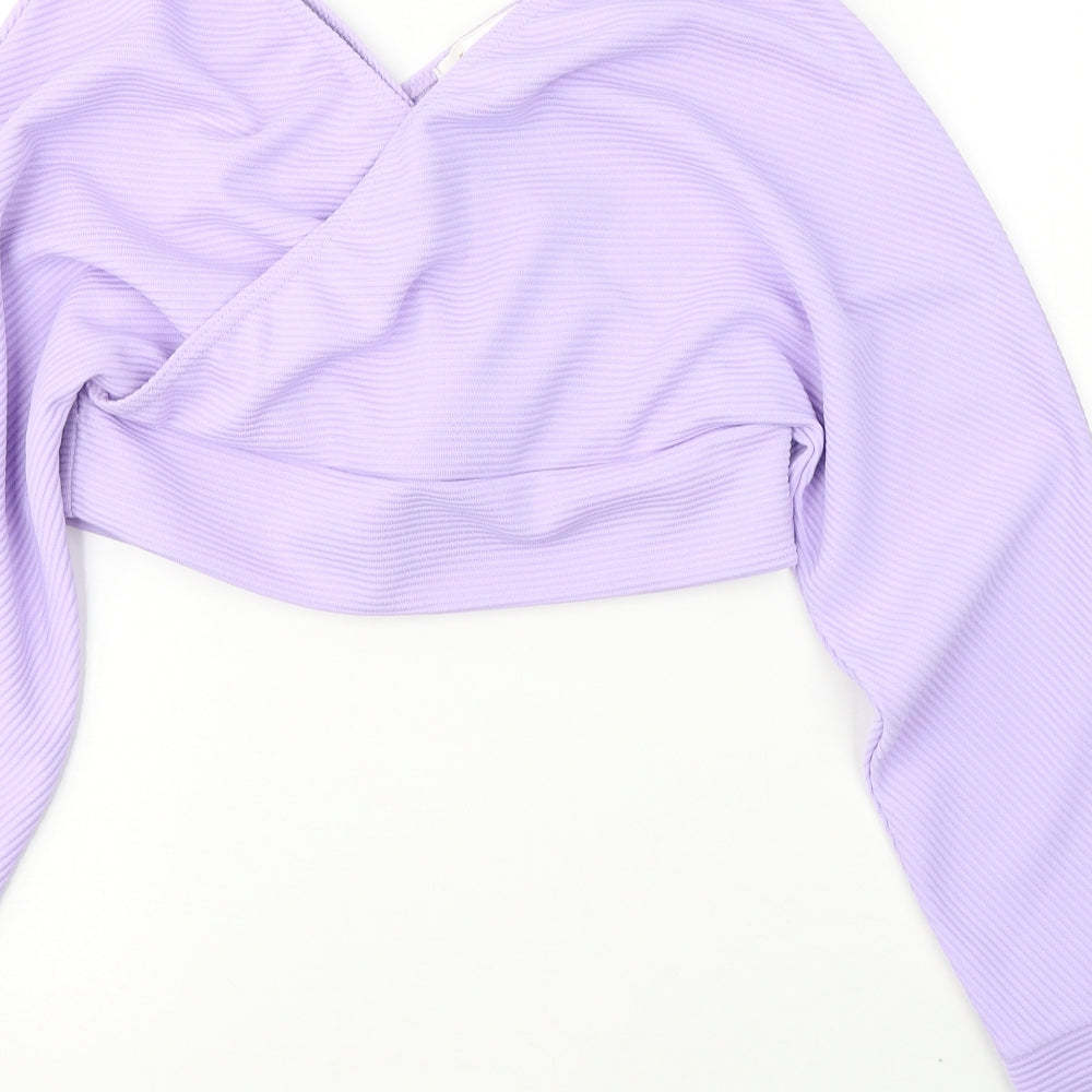 FEMME LUXE Womens Purple  Polyester Cropped Blouse Size 8 V-Neck