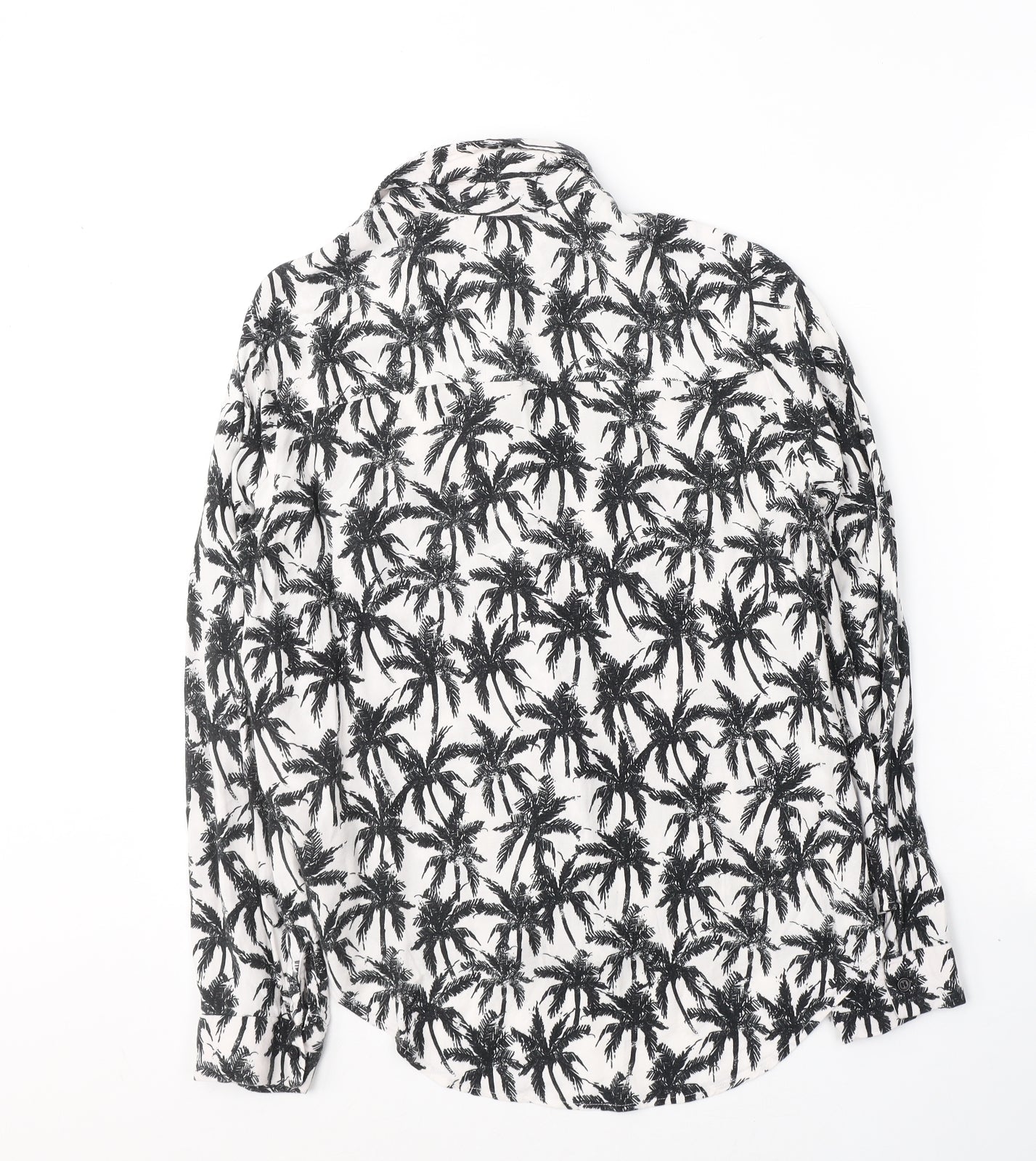 New Look Womens White Geometric Viscose Basic Button-Up Size 10 Collared