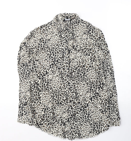 New Look Womens Beige Animal Print Viscose Basic Button-Up Size 10 Collared