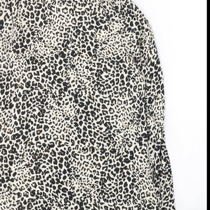 New Look Womens Beige Animal Print Viscose Basic Button-Up Size 10 Collared