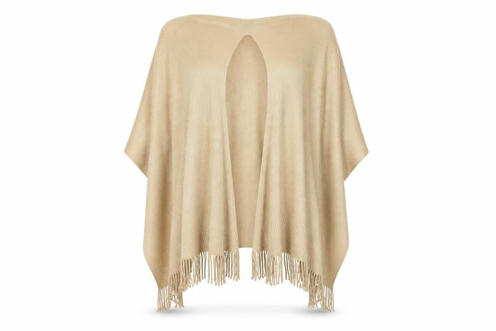 F&F Womens Beige V-Neck  Acrylic Cape Jumper One Size